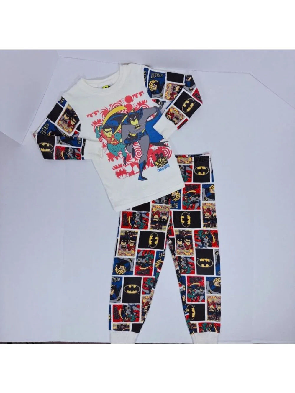 Vintage 1990s 90s Batman Robin AOP Long Sleeve Pajamas PJ Pajama Set 5 - 6